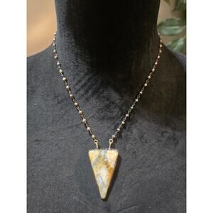 Women's Beaded Chain Necklace Lobster Clasp And Yellow Jasper Triangle Pendant